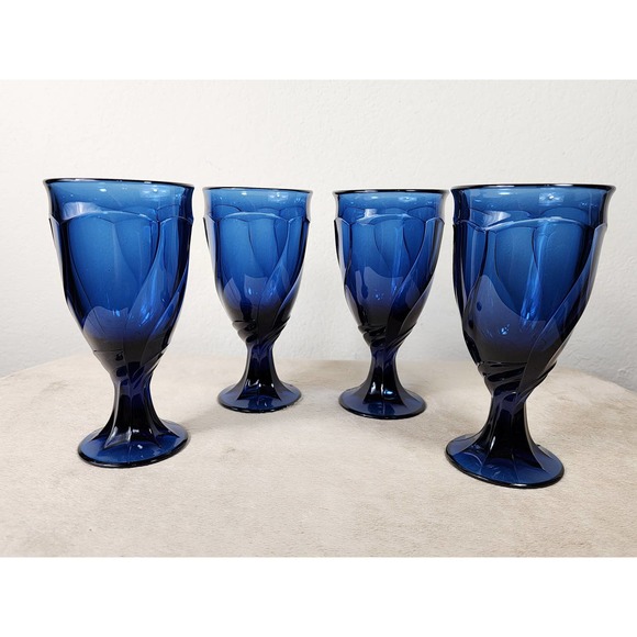 Noritake Other - Noritake Sweet Swirl Dark Blue Ice Tea Goblet 7 1/4" Heavy Thick Vintage Set 4